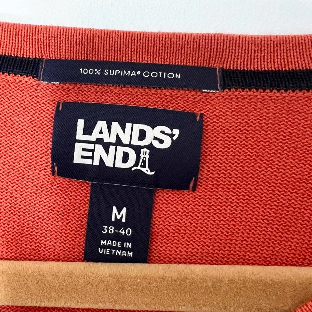 Lands' End Men's Orange Classic 100% Supima Cotton V-Neck Sweater Size M (38-40)